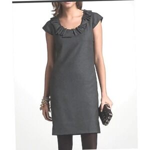 J‎ CREW WOOL RIBBON RAVINE DRESS Black  Ruffle Neckline sz 0
